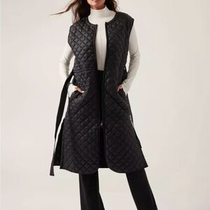 Athleta Whisper Featherless Black Belted Long Puffer Vest With Pockets Sz Small
